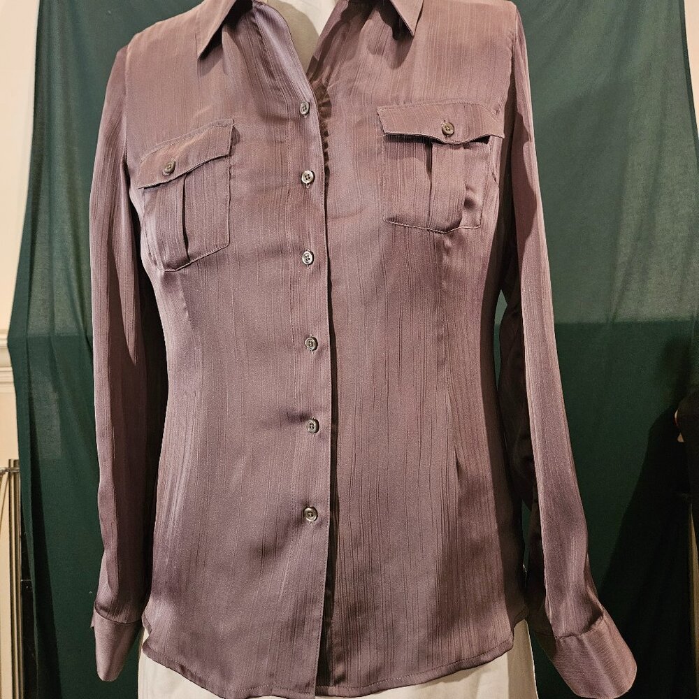 Coldwater Creek Long Sleeved Shimmery Grey Blouse, Soft and Flowing